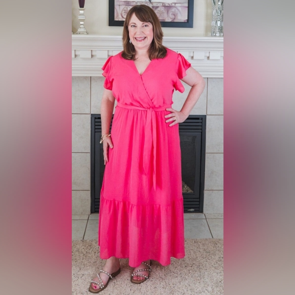 PrettyGarden Summer Floral Boho Rose Red Mixi Dress Size XXL